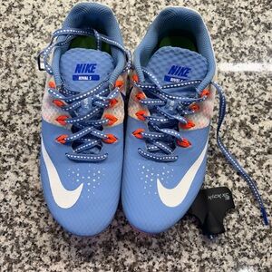 Nike Rival 5 Blue Sprinter Track Spikes with Orange Accents